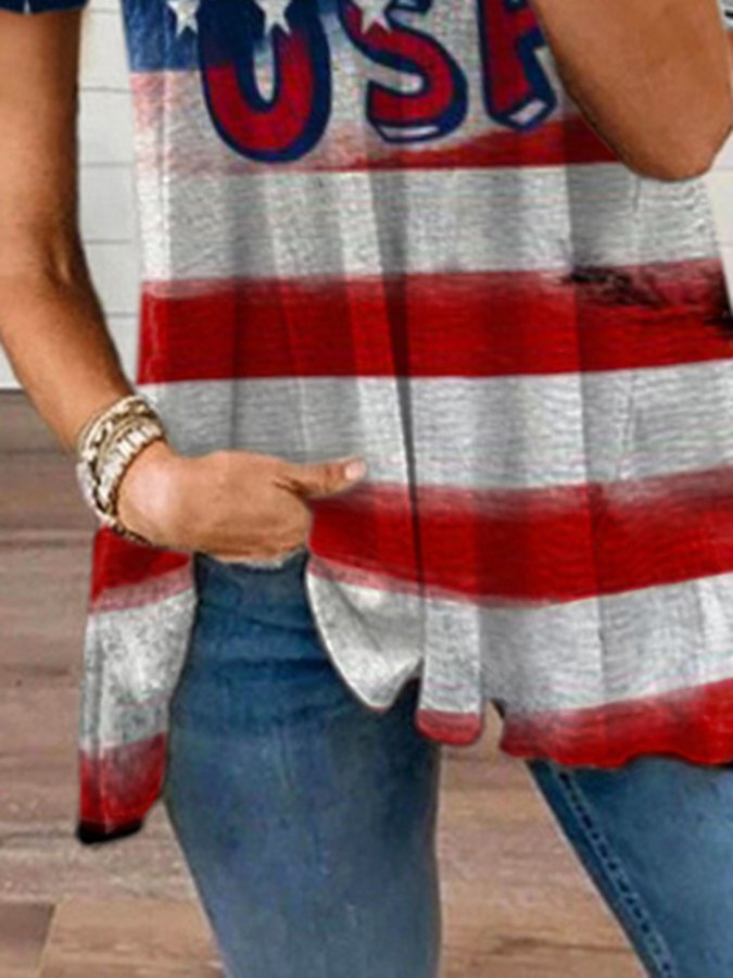 Vintage Zip Short Sleeve Print Top