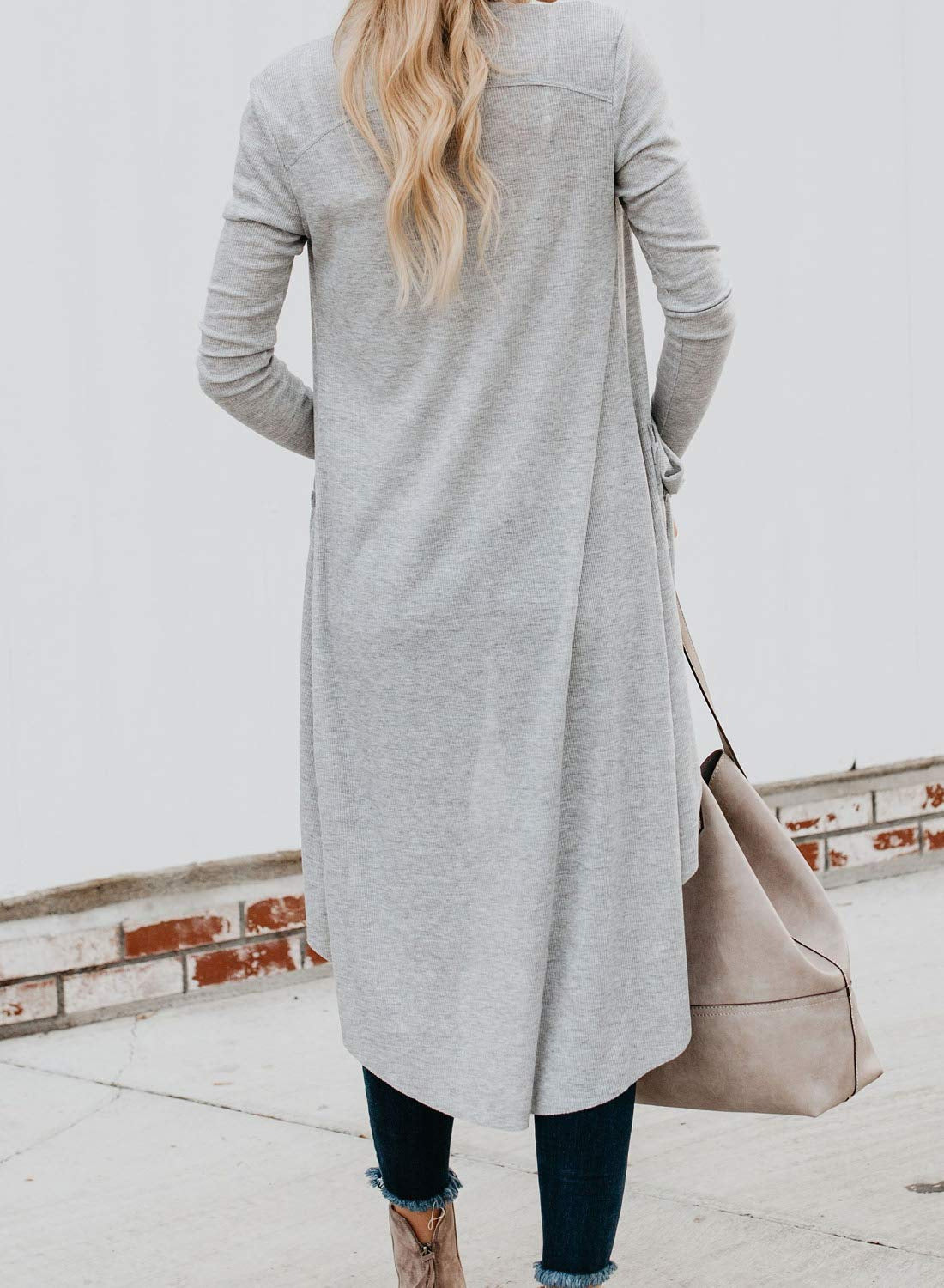 Knitted Solid Lapel Long Sleeves Paneled Pockets Slit Cardigan