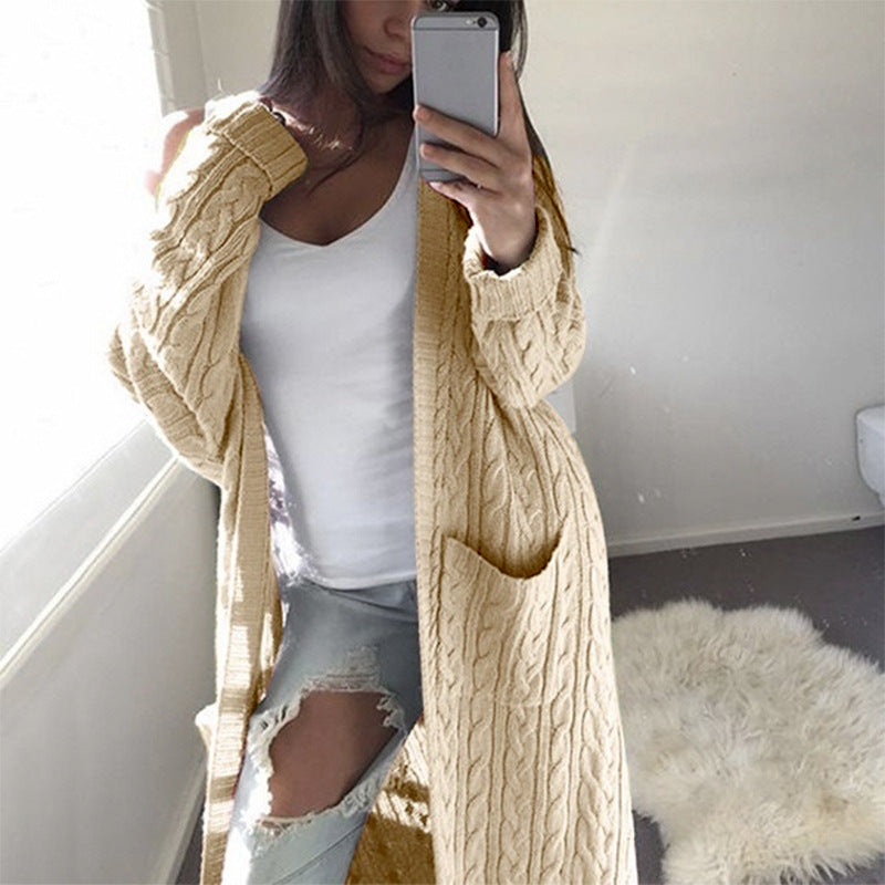 Oversized Boho French Braid Braided Knit Long Cardigan Sweaters