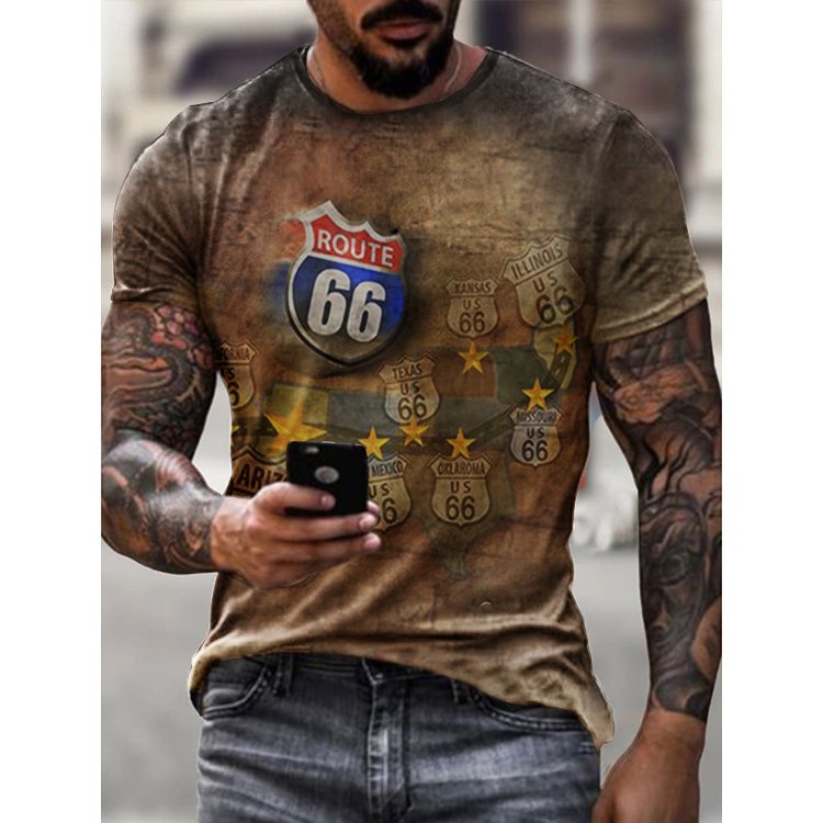 Mens Retro California State Route 66 Printed T-shirt