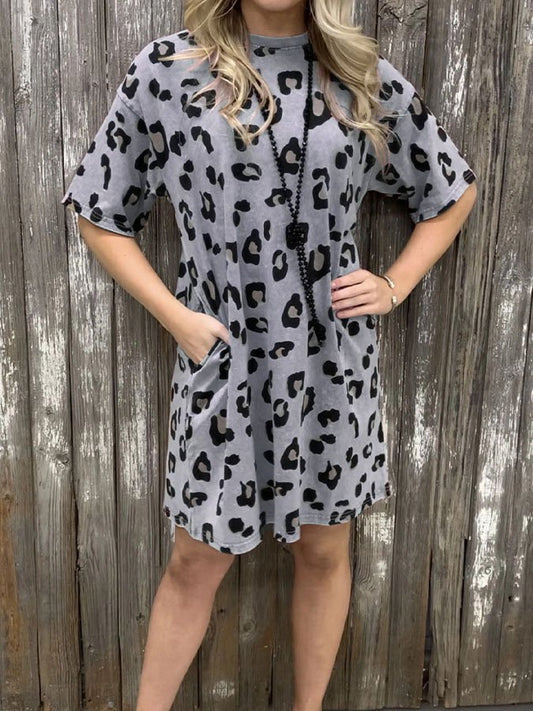 Crew Neck Leopard Print Dress