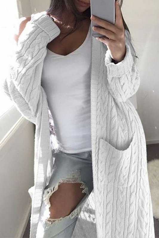 Casual Solid Split Joint Pocket Outerwear Sweater