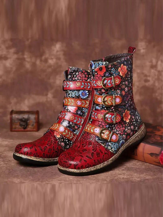 Zip Side Geo Pattern Ethnic Boots