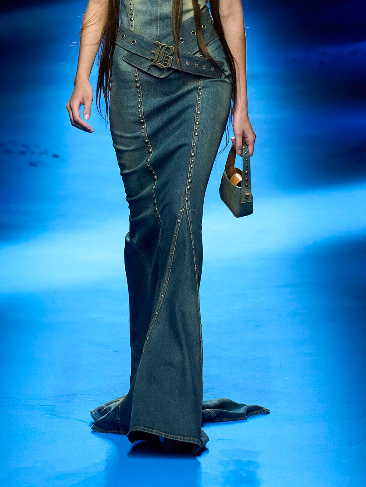 Fashion Metal Decor Denim Floor-length Tube Bodycon Dress