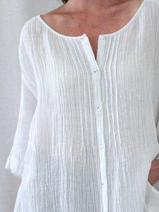 Loose Cotton And Linen Long-Sleeved Tops