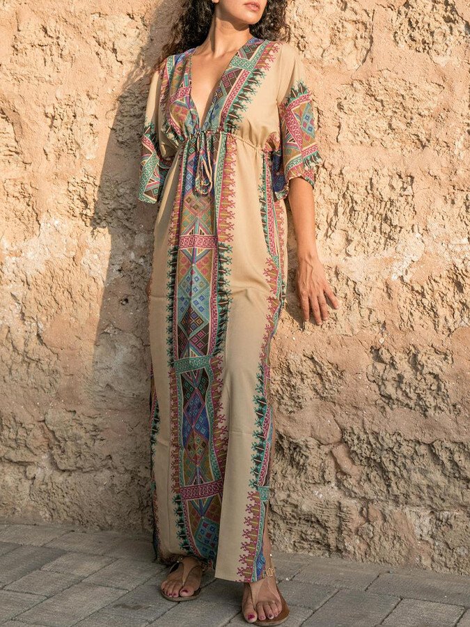 Vintage Print Slit Dress