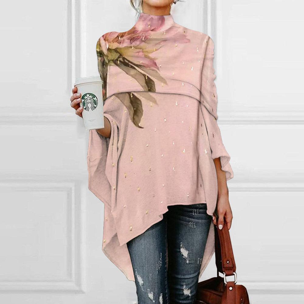 Pink High Neck Floral Print Top