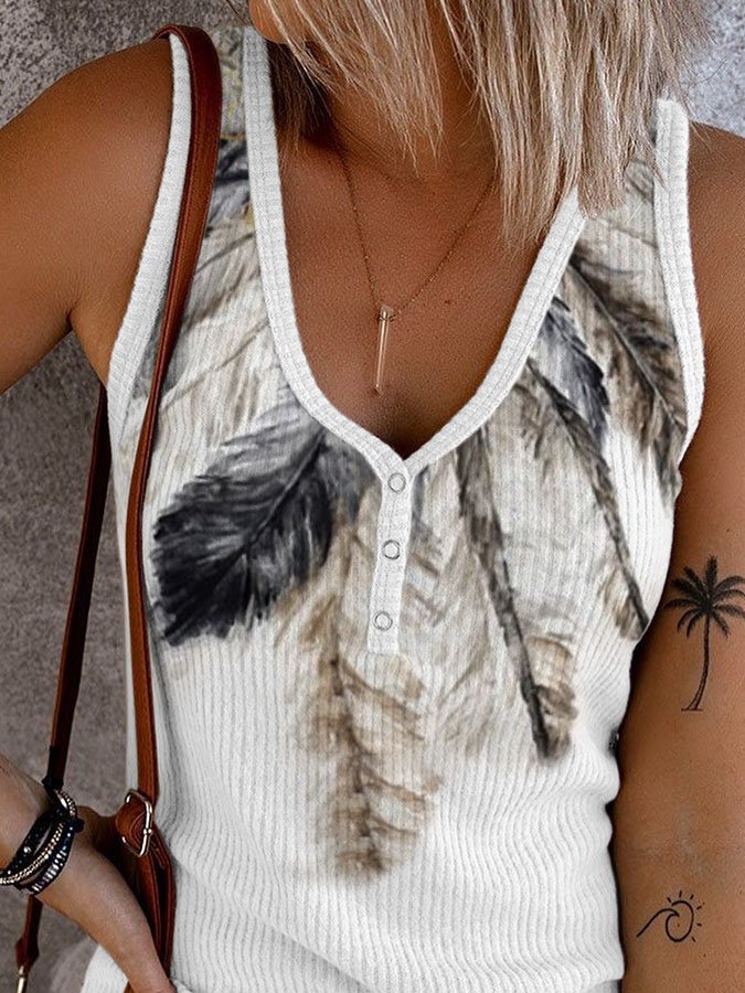 Vintage Feather Print Vest
