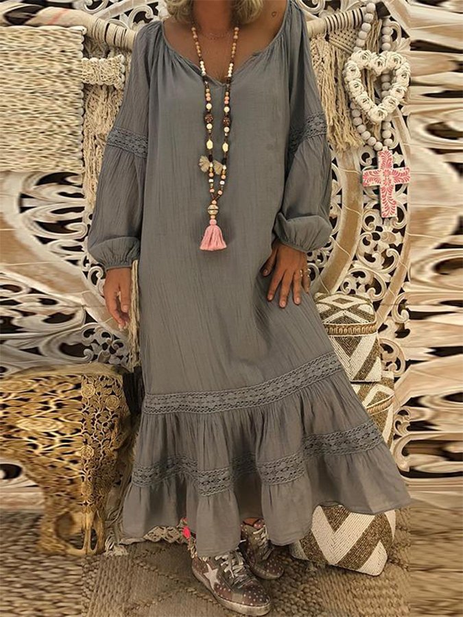 Long Sleeve Solid Color Dress