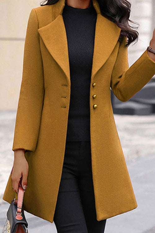 Fashion Solid Lapel Long Sleeve Buttons Slim Coat