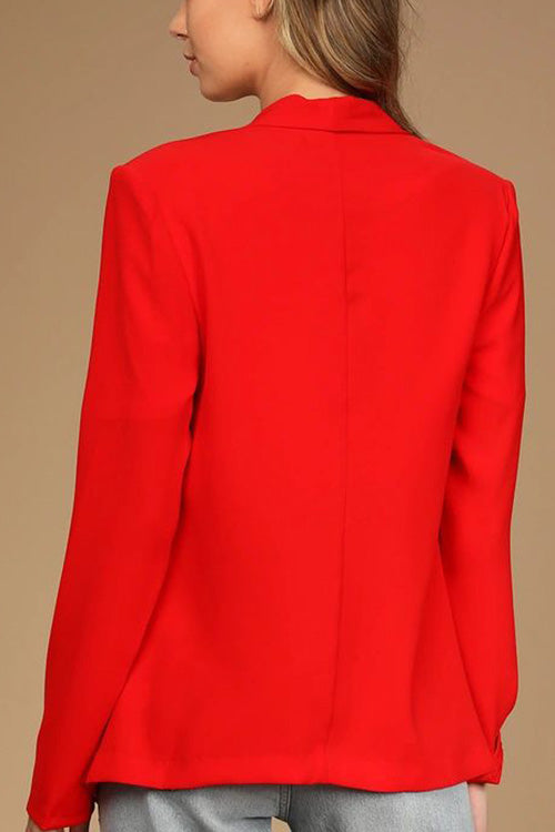 Fashion Solid Lapel Long Sleeve Slim Suit Coat