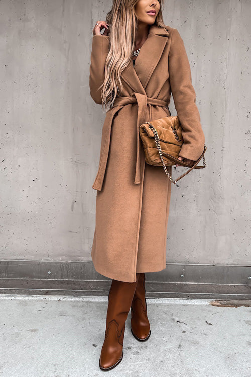 Fashion Chic Solid V Neck Long Sleeve Lace Up Slim Coat