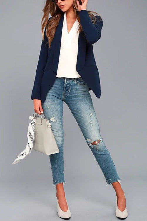 Fashion Solid Lapel Long Sleeve Slim Suit Coat