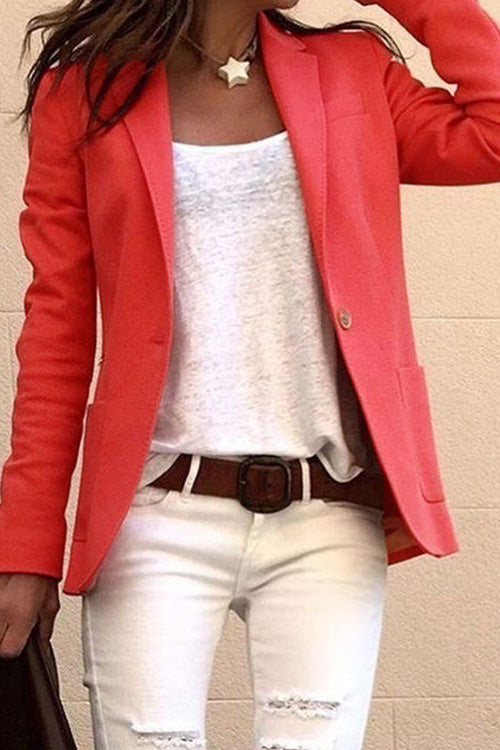 Fashion Solid Lapel Long Sleeve Slim Suit Coat