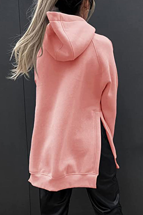 Fashion Solid Hooded Long Sleeve Side Split Hoodie