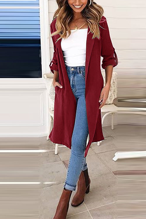 Fashion Casual Solid Loose Long Sleeve Split Long Coat