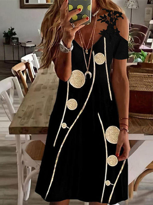 Women's Short Sleeve V Neck Cold Shoulder Dress