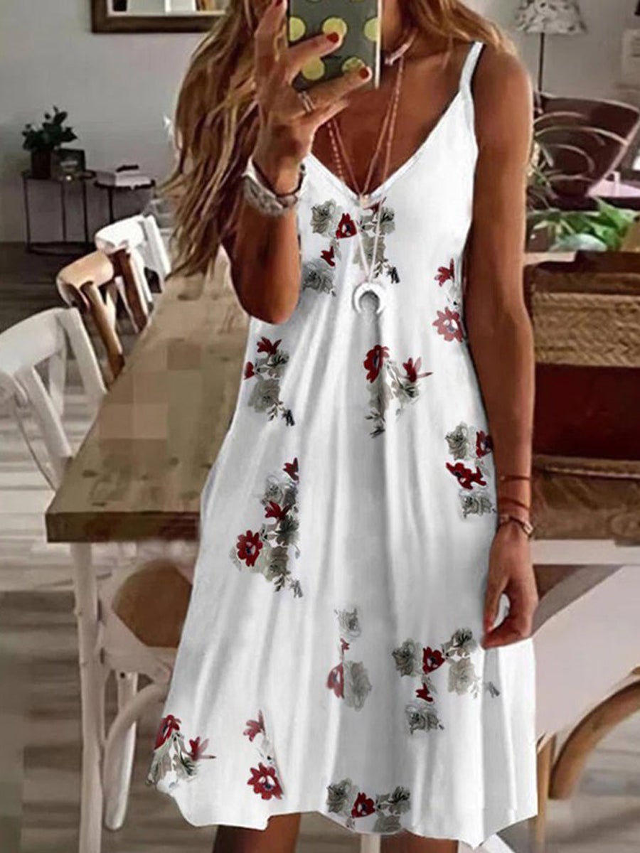 Women's V-neck Loose Pineapple Floral Slip Dress