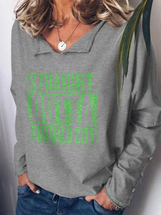 Straight Outta Emerald City Lapel Print T-Shirt