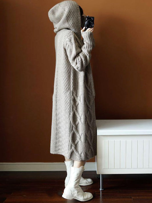 Women Winter Knit Coat Hoodie Outerwear Long Coat