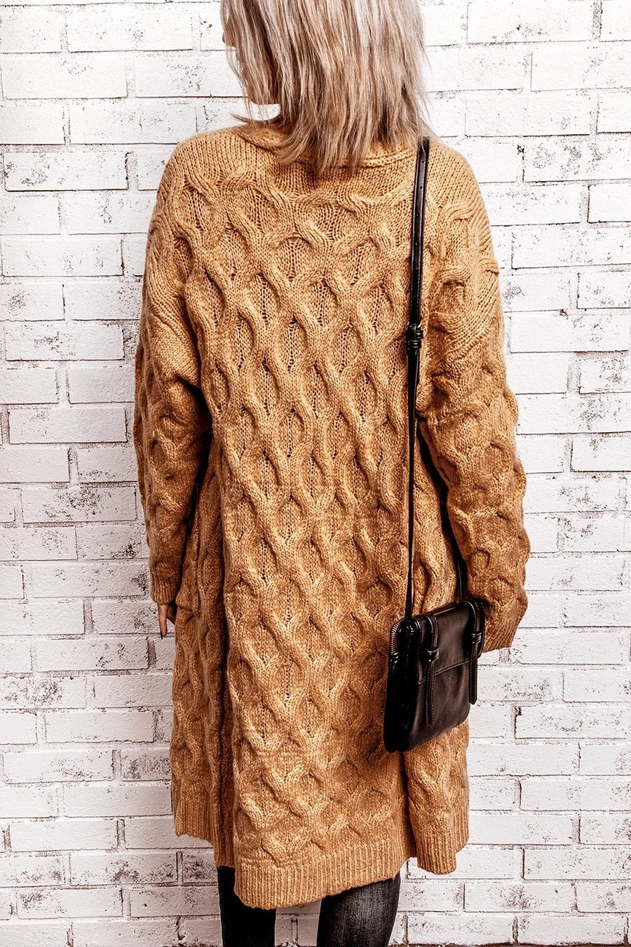 Solid Cable-knit Pockets Casual Long Cardigan