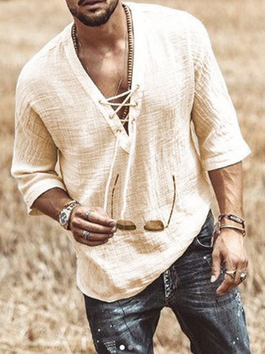 Men's Cotton Linen V-Neck T-Shirt