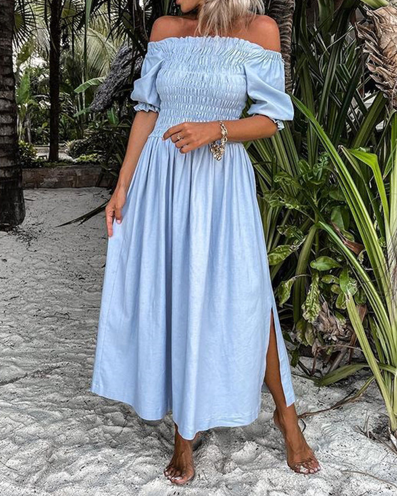 Elegant Boat Neck Pleated Dress