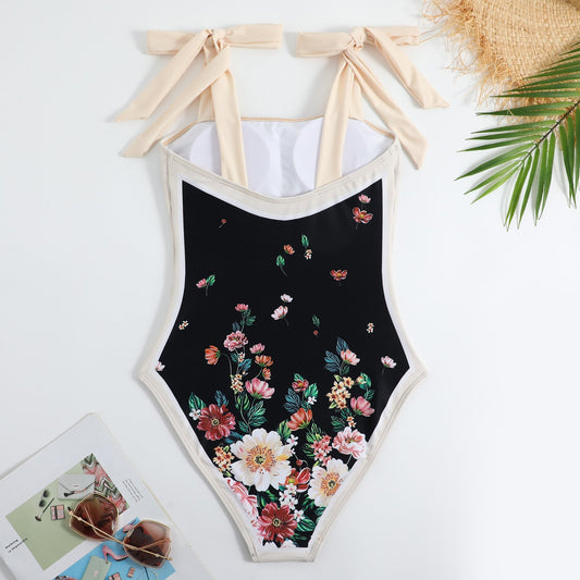 Women's Vintage Floral Print One-Piece Swimsuit Set