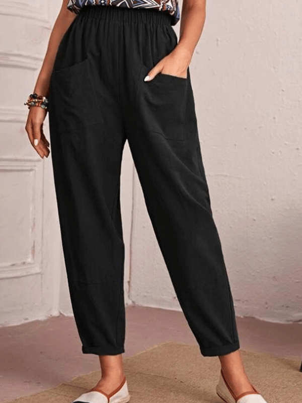 Women's Cotton Linen Capris Elastic Waist Casual Pants