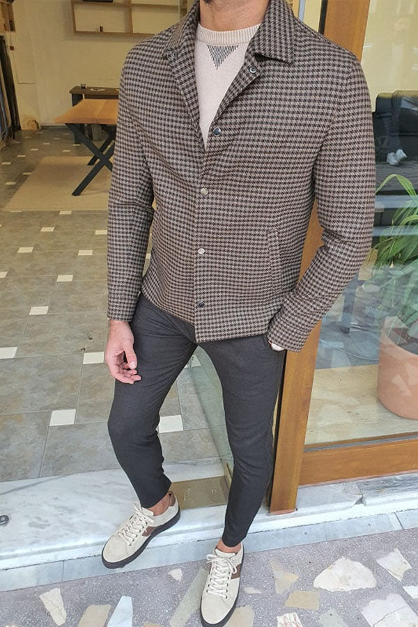 Clemson Brown Slim Fit Plaid Jacket