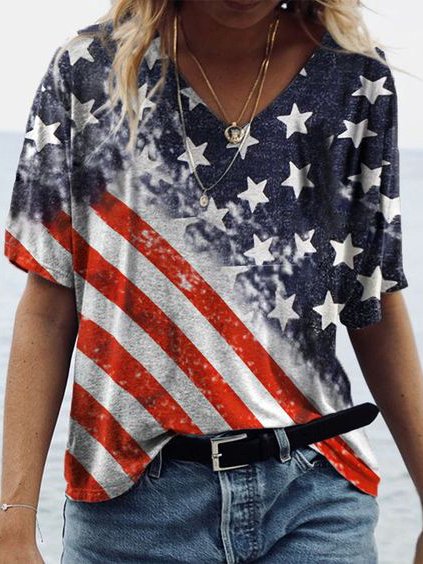 Women's Flag Print Casual Tee Shirt