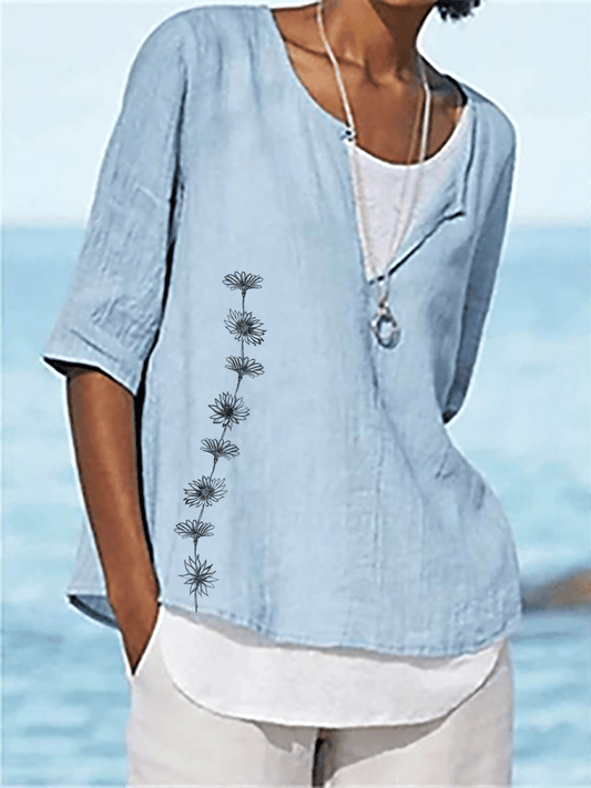 Women's Daisy Chain Print Casual Tee Shirt