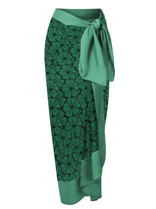 Women's Vintage Petal Tie Print One-Piece Swimsuit Set