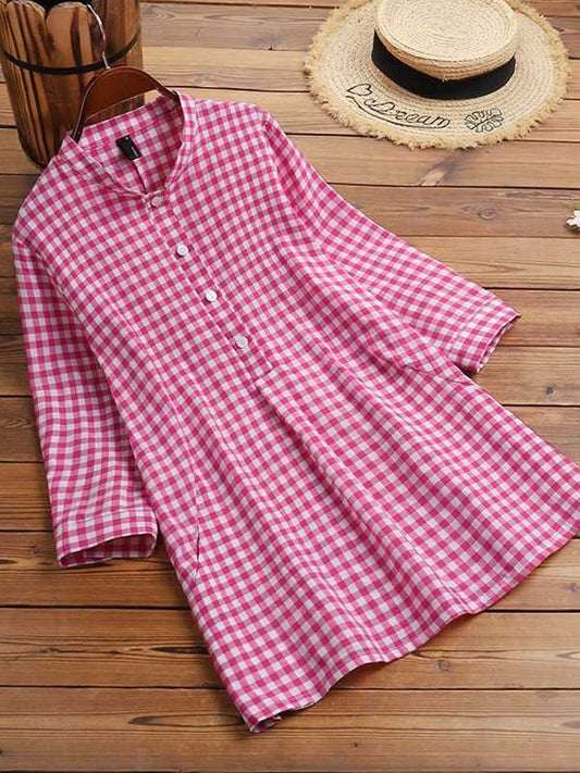 Women's Casual 3/4 Sleeve Check Shirt