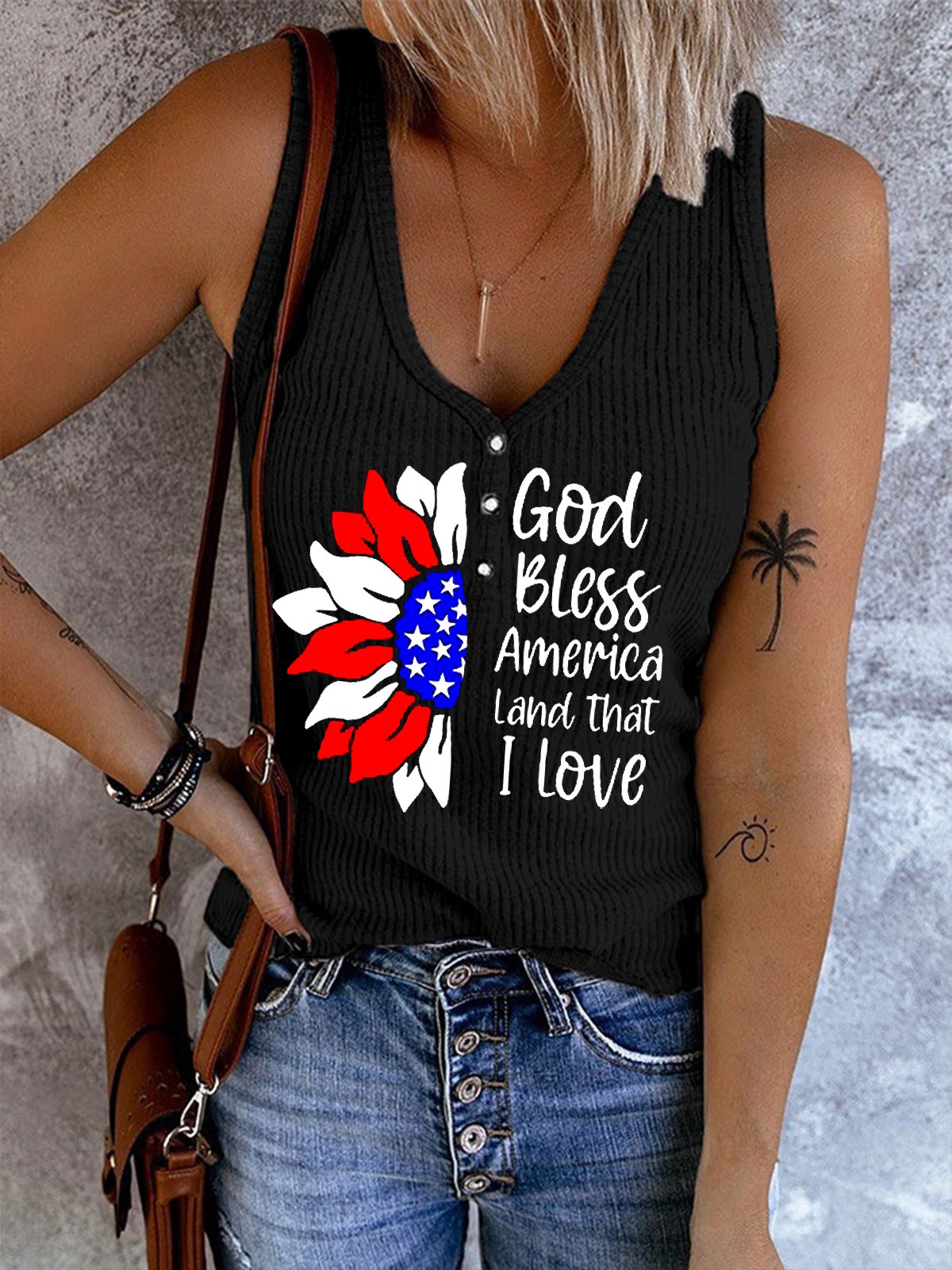 Women's God Bless America Land That I Love Button Vest