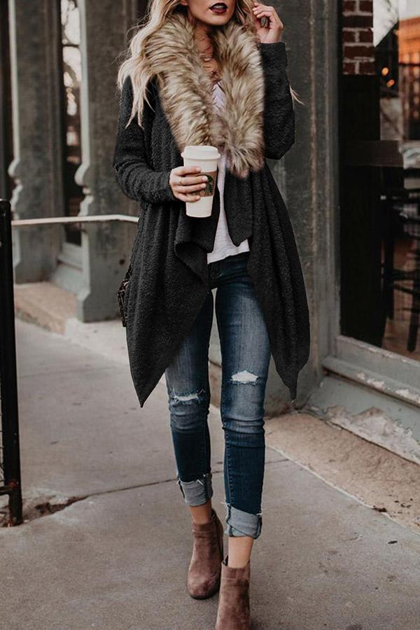 New Fashion loose knit cardigan fox fur collar sweater coat