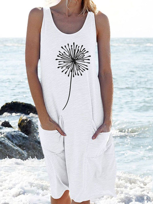 Pocket Sleeveless Crewneck Loose Dress