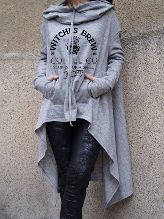 Irregular Fashion Print Long Sleeve Pocket Hooded Sweatshirt