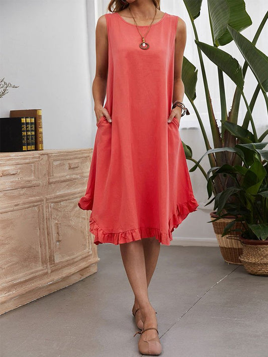 Cotton And Linen Crinkled Sleeveless Dress