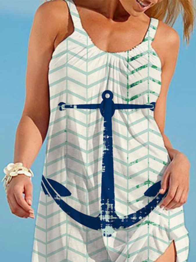 Sailor Print Sexy Sling Beach Dress