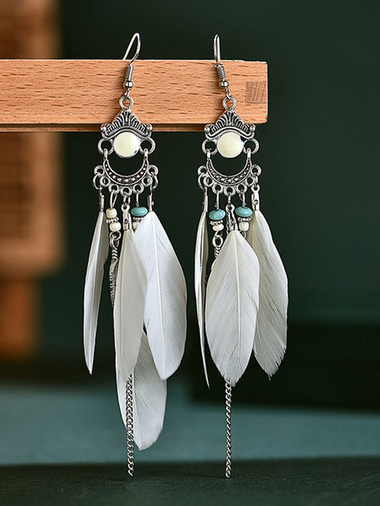 Vintage Fringe Colorblock Feather Earrings