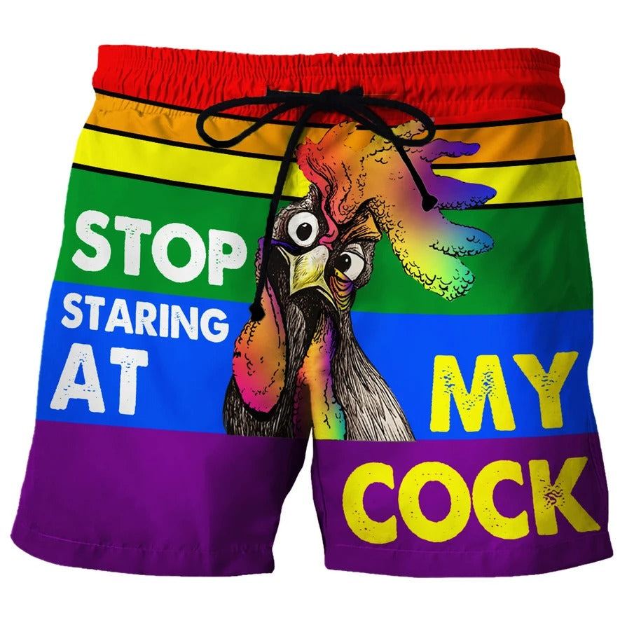 Stop Staring At My Cock LGBT - Custom Beach Shorts - Swim Trunks