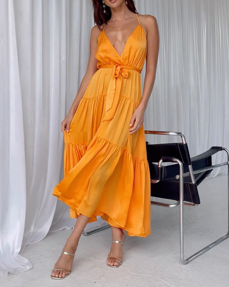 Long Sling Solid Color Dress