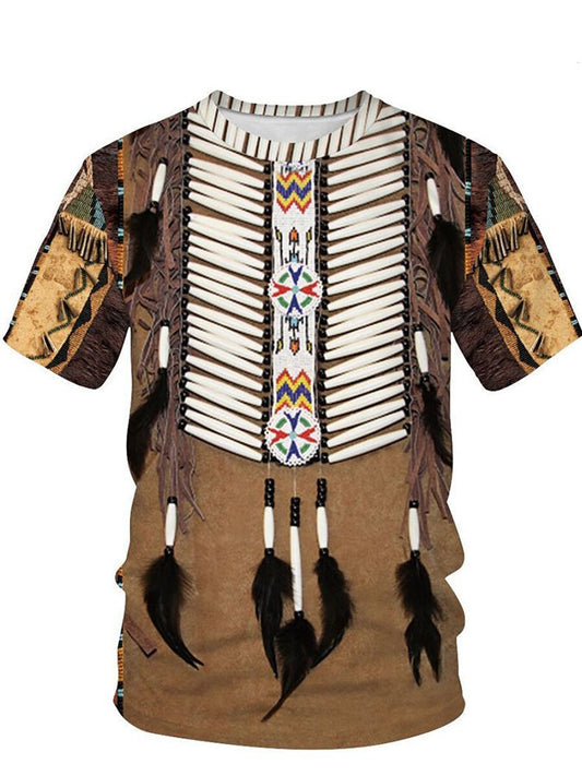 Men's Western Ethnic Print Crew Neck Short Sleeve T-Shirt
