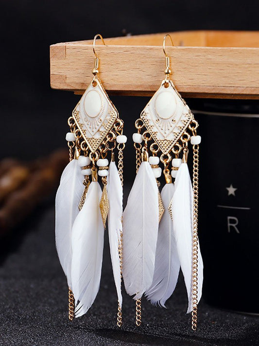 Boho Vintage Feather Earrings