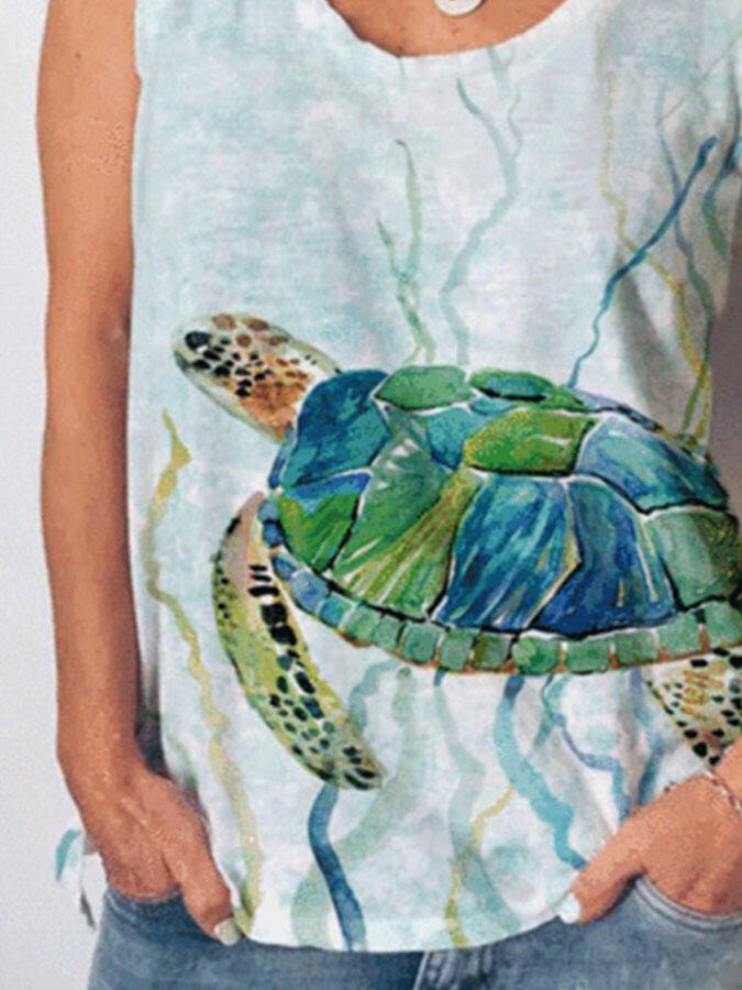 Turtle Print Casual Tank Top