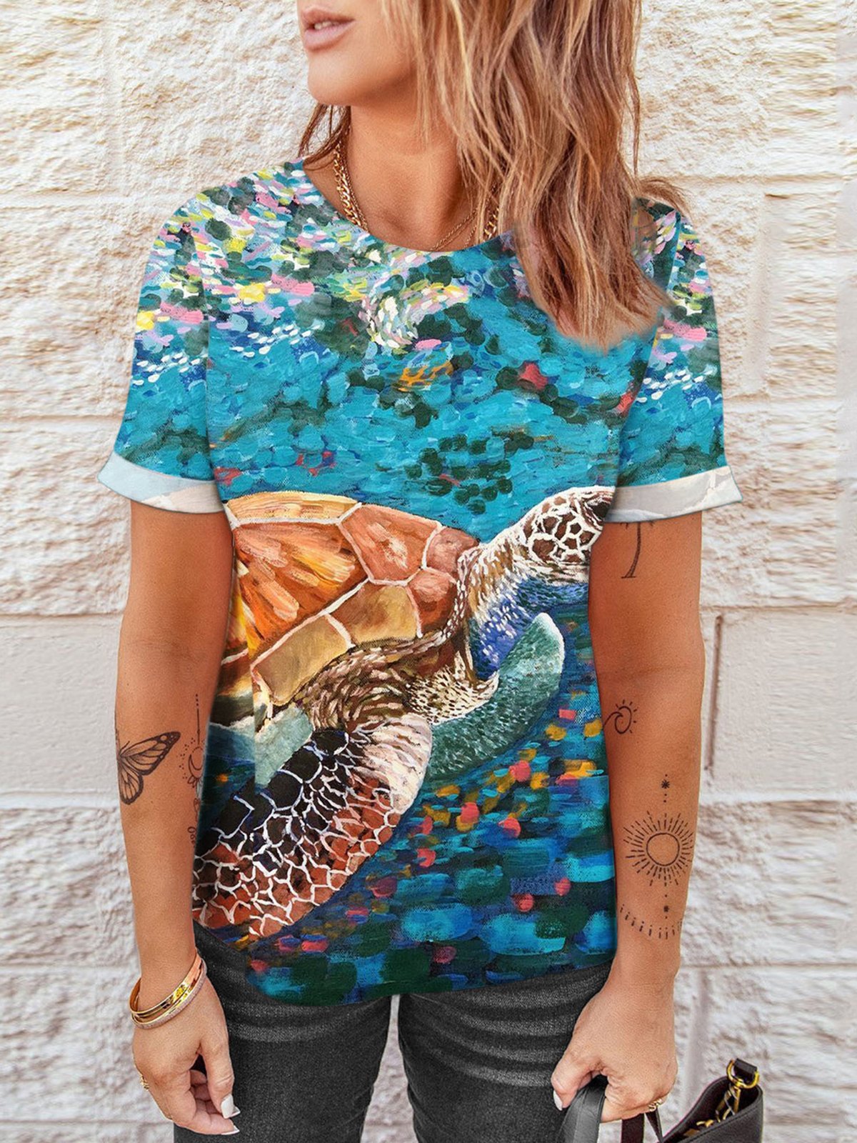Women's Sea Turtle Print Casual Tee