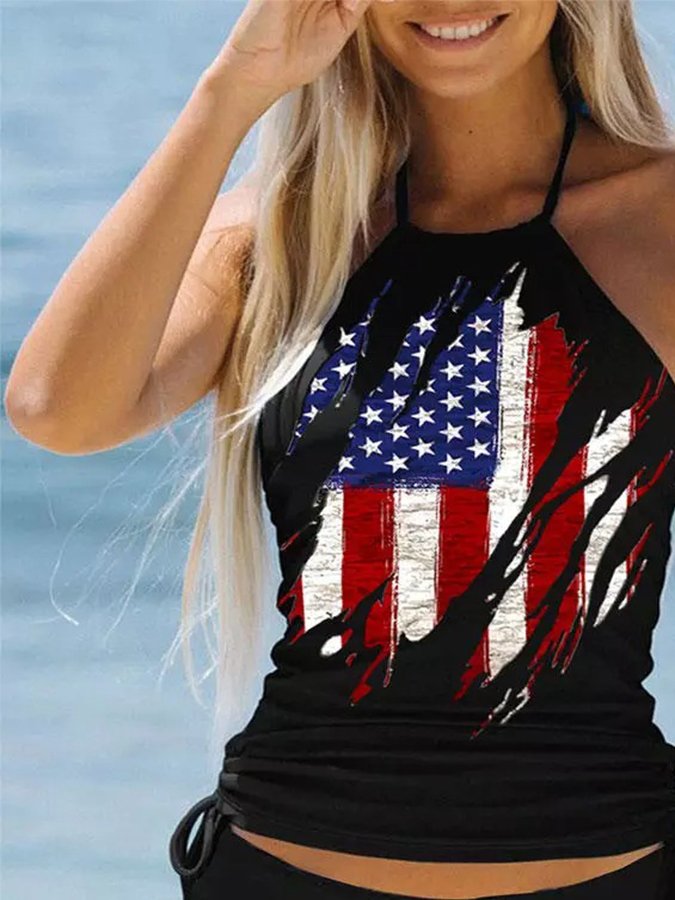 Drawstring Print Swimsuit