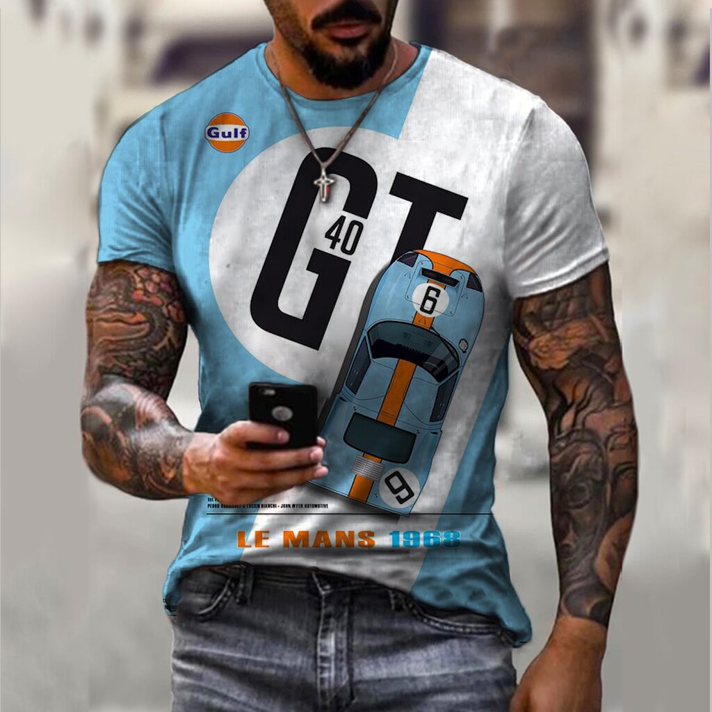 Men's retro car print short sleeve T-shirt (2)