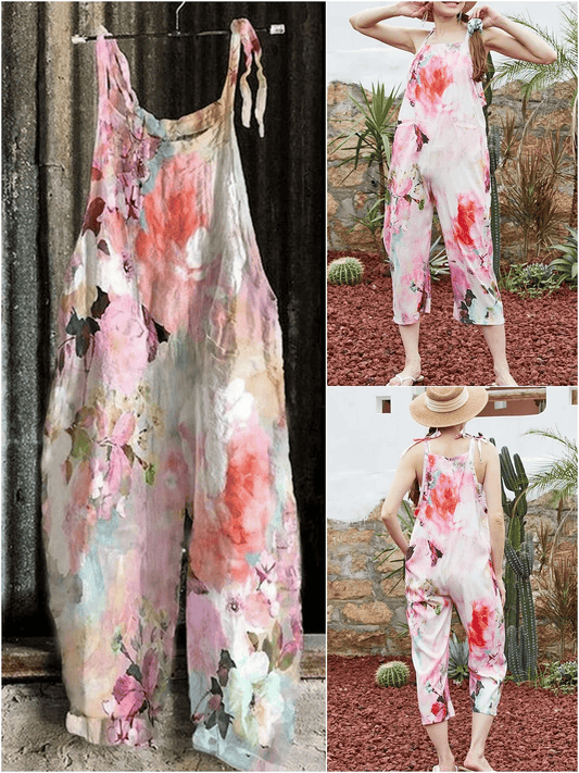 Women's Flower Print Sleeveless Casual Jumpsuit